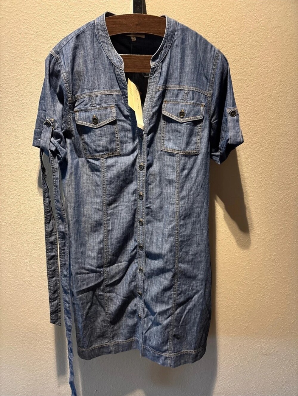 Womwn s Short-Sleeve Denim Shirt Dress - Blue